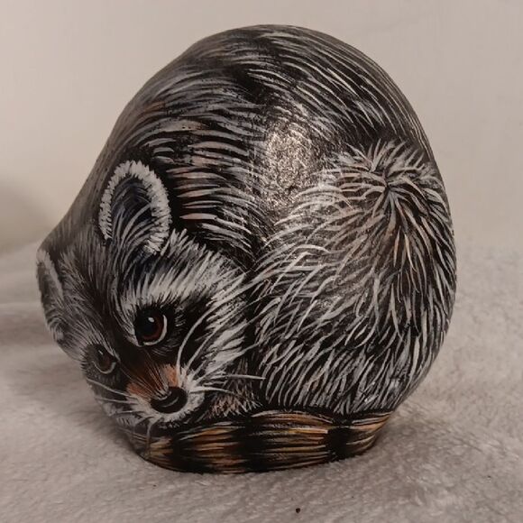 Hand-Painted Raccoon Stone Decor - Picture 1 of 6